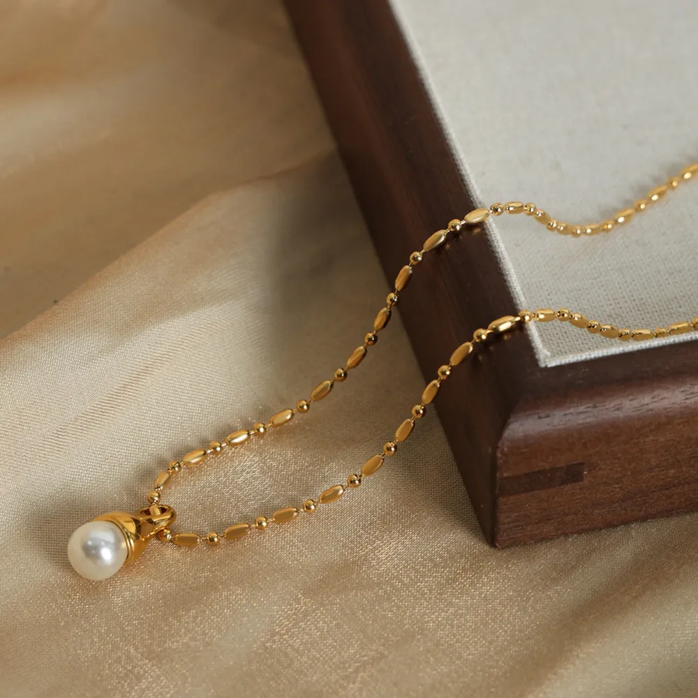 Titanium Steel Pearl Pendant Necklace, image 4
