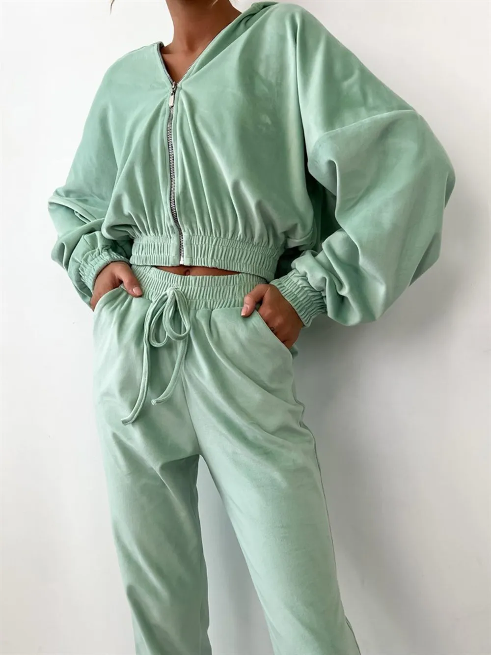 Zip Up Long Sleeve Top and Pants Set, image 6