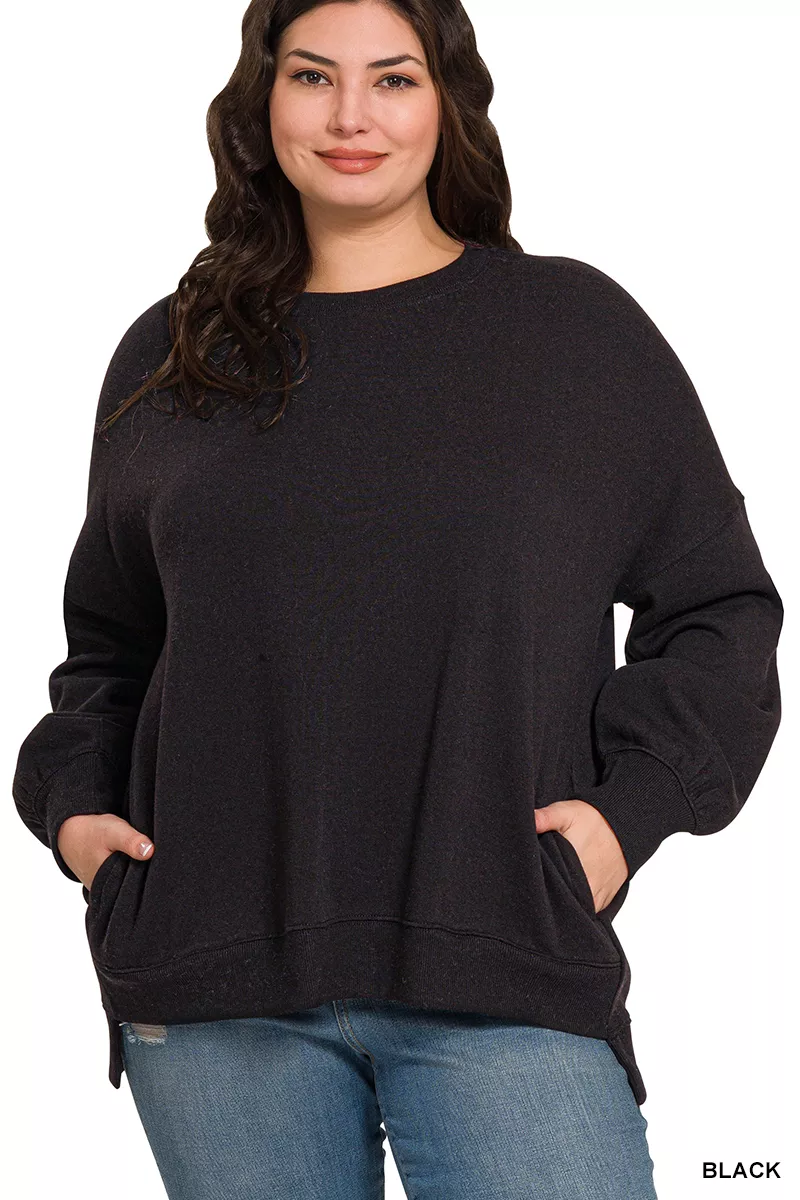 Full Size Fleece Hi-low Boyfriend Sweatshirts with Pockets Plus Size, image 2