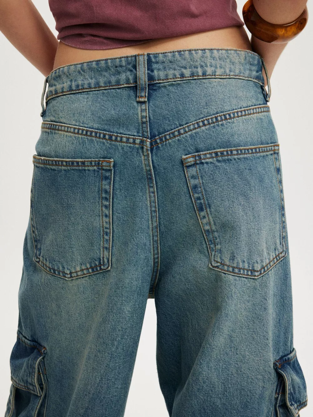 Vintage Wash Wide Leg Cargo Jeans, image 3