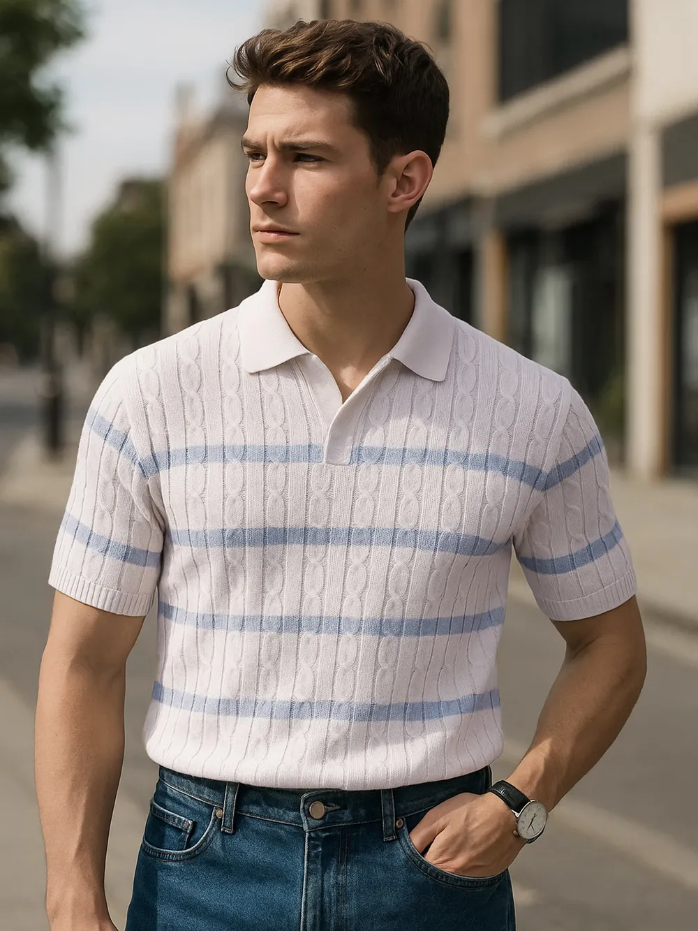 Men's Full Size Striped Short Sleeve Polo Plus Size, image 2