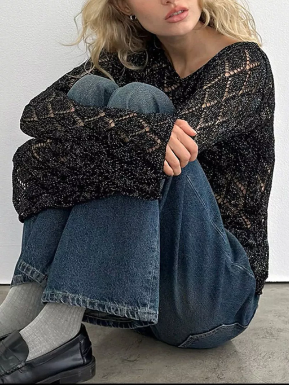Openwork Long Sleeve Sweater, image 3