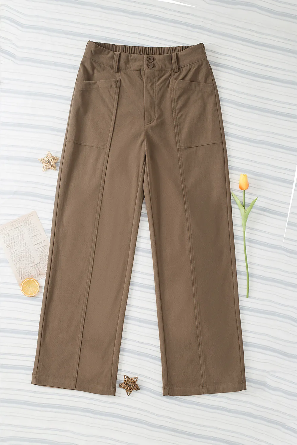 Half Elastic Waist Straight Pants, image 7
