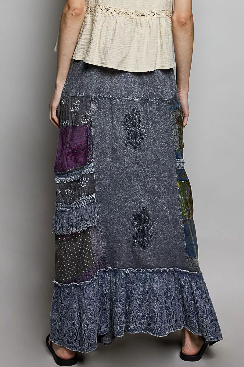 Printed Patchwork Embroidered Ruffled Skirt, image 3