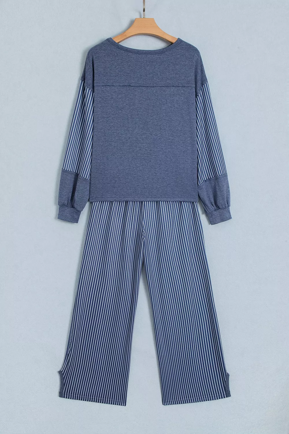 Raw Seam Patchwork Long Sleeve Top Pocket Casual Pants 2pcs Set, image 8
