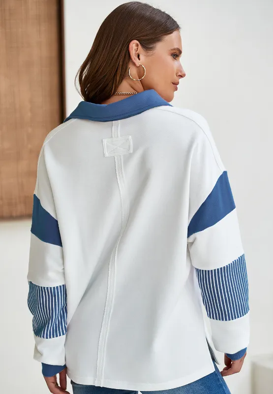Color Block Johnny Collar Long Sleeve Sweatshirt, image 5