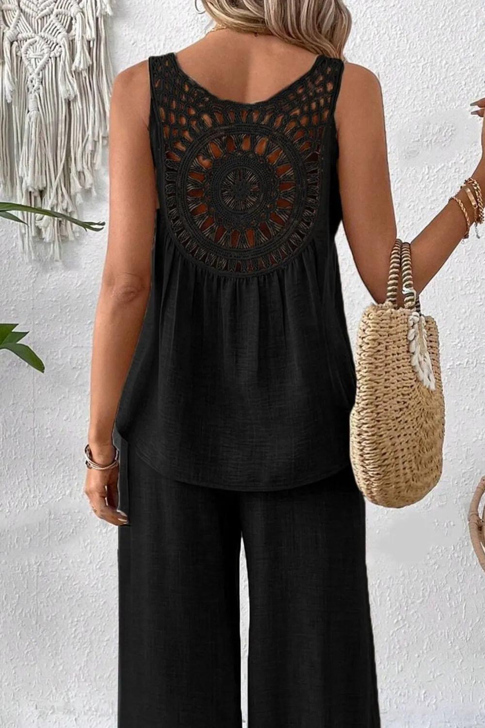 Round Neck Tank and Wide Leg Pants Set, image 4