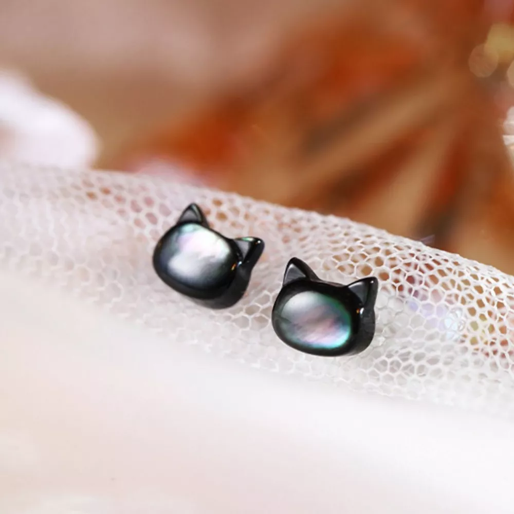 Shell Cute Cat Stud Earrings, image 2