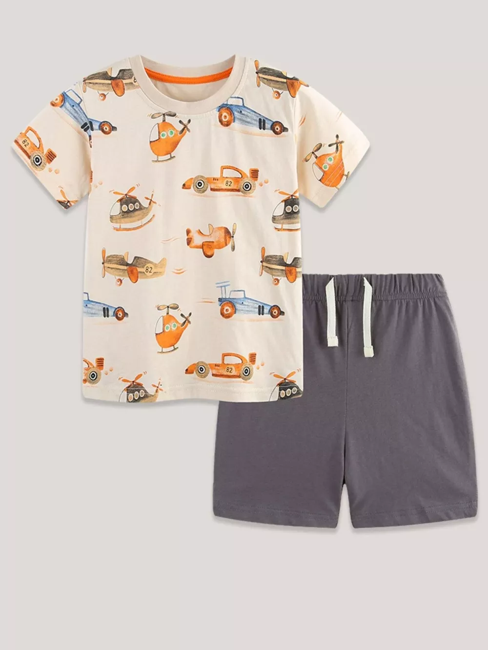 Children's Cartoon Vehicle Print T-Shirt & Shorts Set, image 2