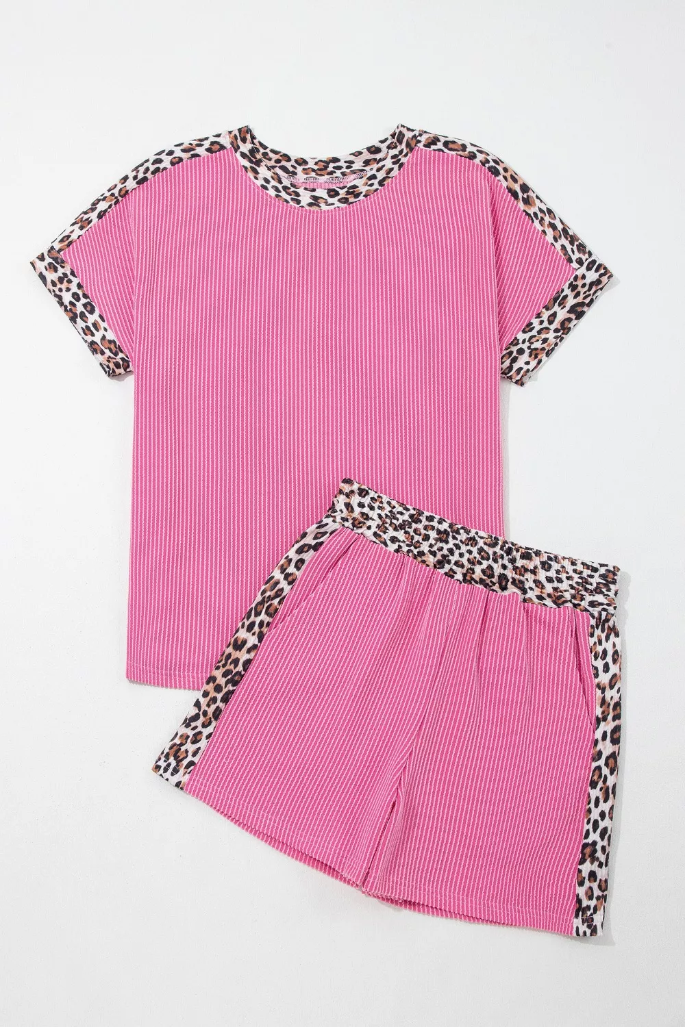 Leopard Trim Twist Ribbed Top and Shorts Set, image 5