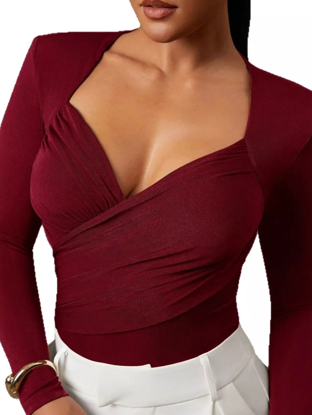 Ruched Surplice Long Sleeve Bodysuit, image 4