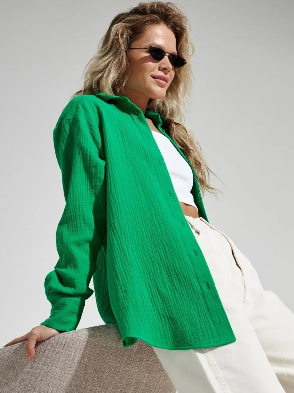 Textured Collared Neck Long Sleeve Shirt, image 20