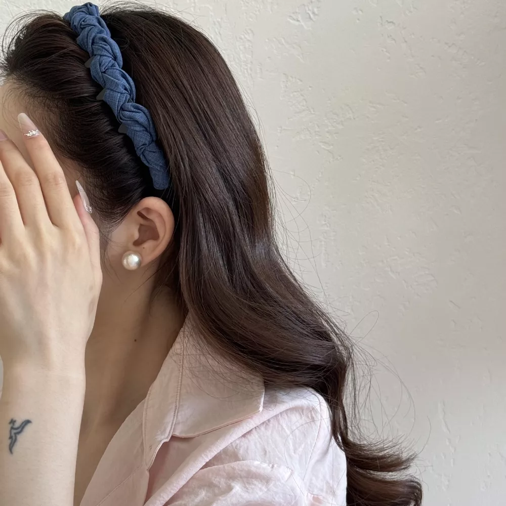Denim Ruched Hair Headband, image 8