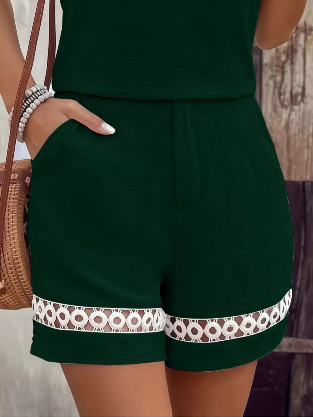 Lace Trim Short Sleeve Top and Shorts Set, image 12