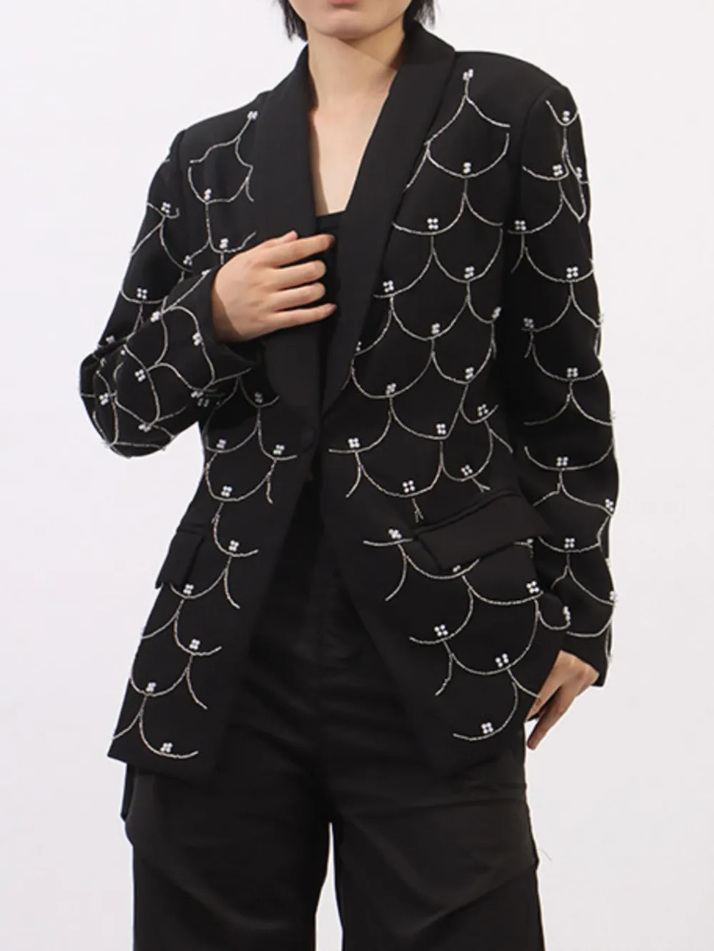 Pearl Detail Long Sleeve Blazer, image 4