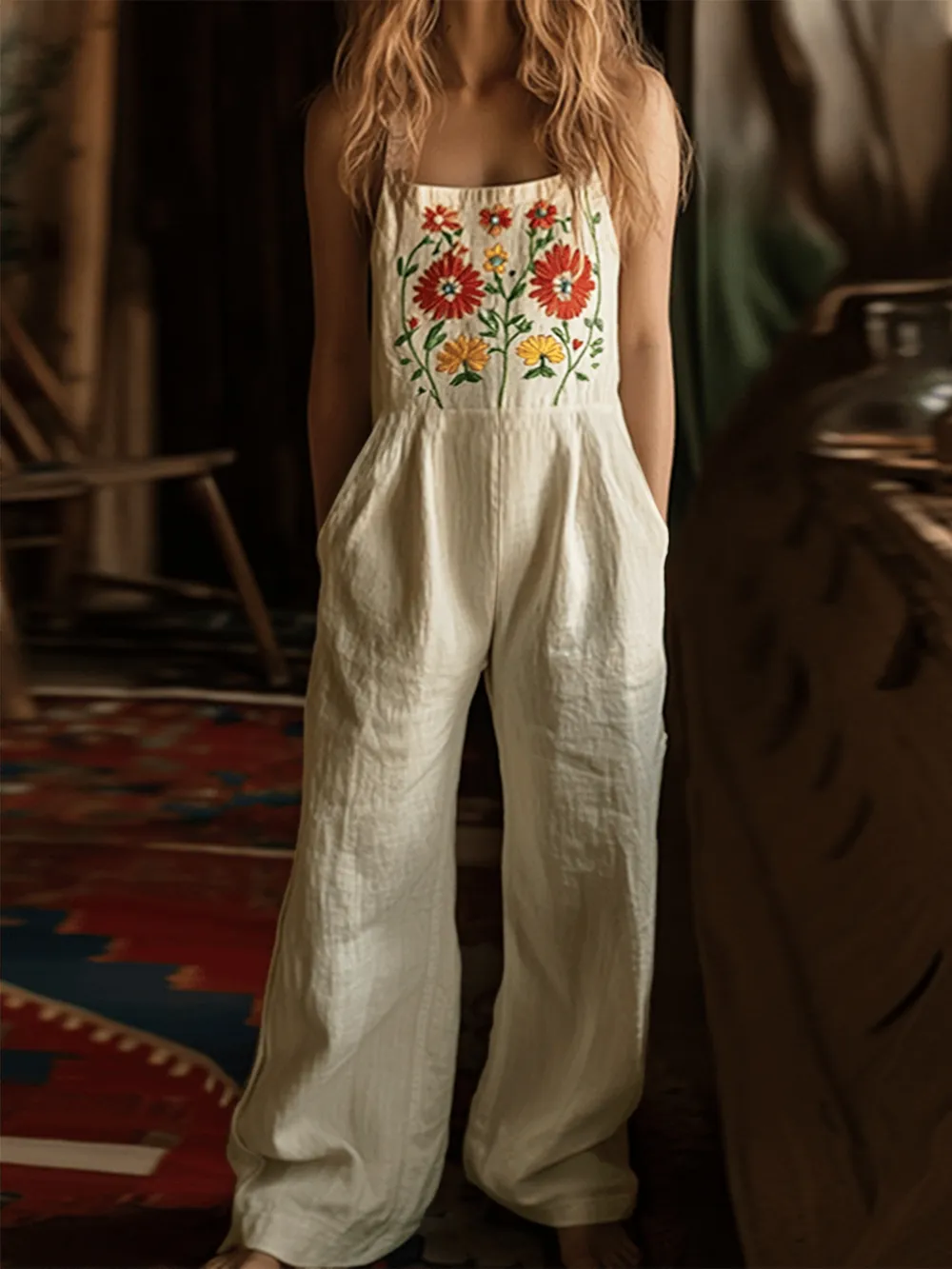 Floral Embroidered Wide Leg Jumpsuit, image 5