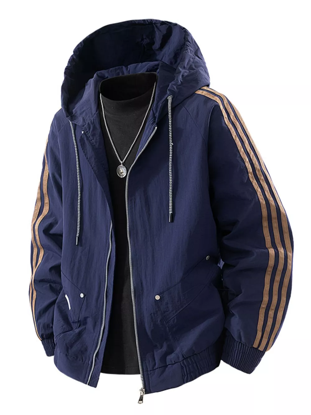 Men's Plus Size Casual Hooded Windbreaker Jacket, image 2