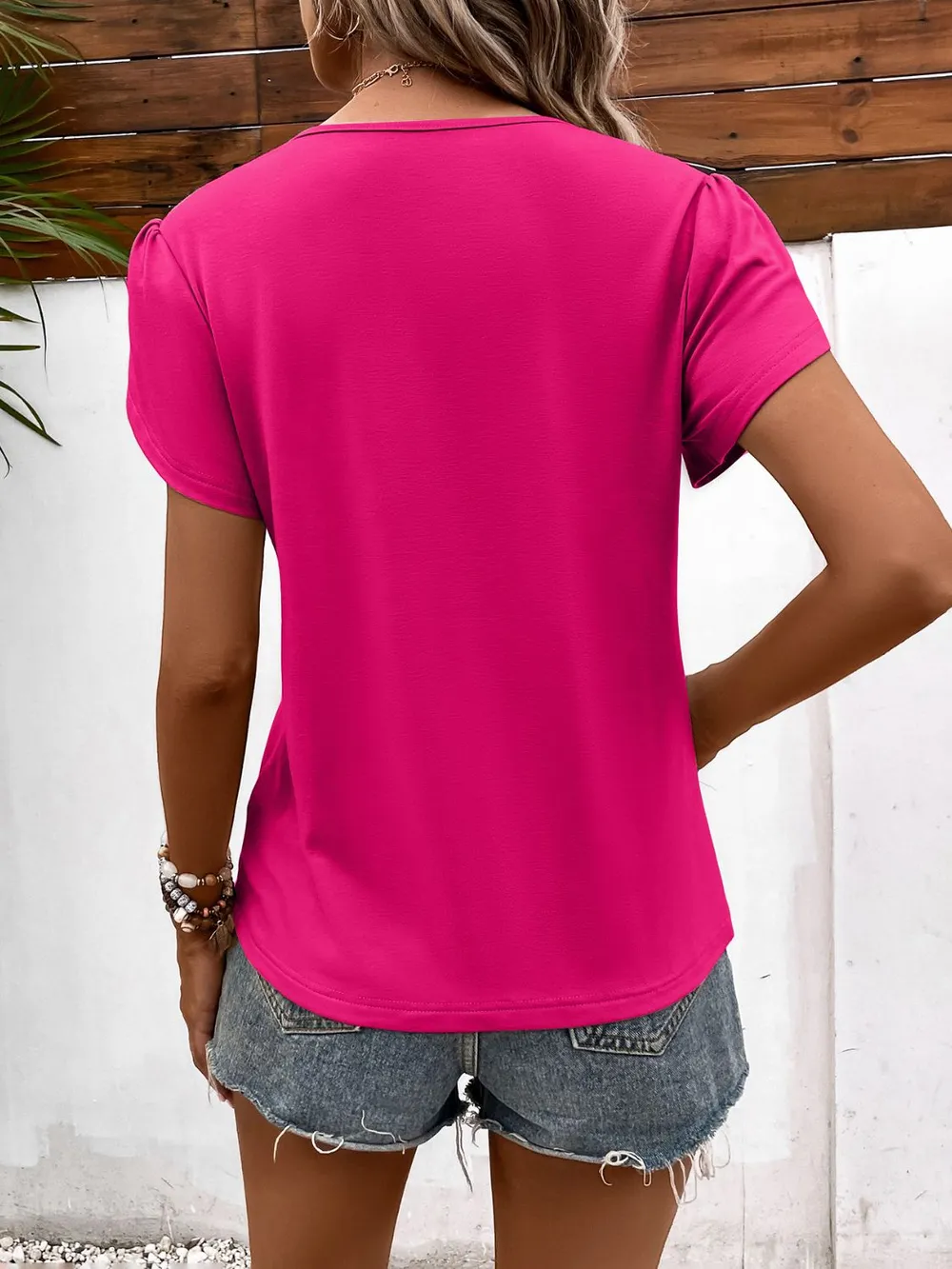 Strappy V-Neck Petal Sleeve Top, image 2