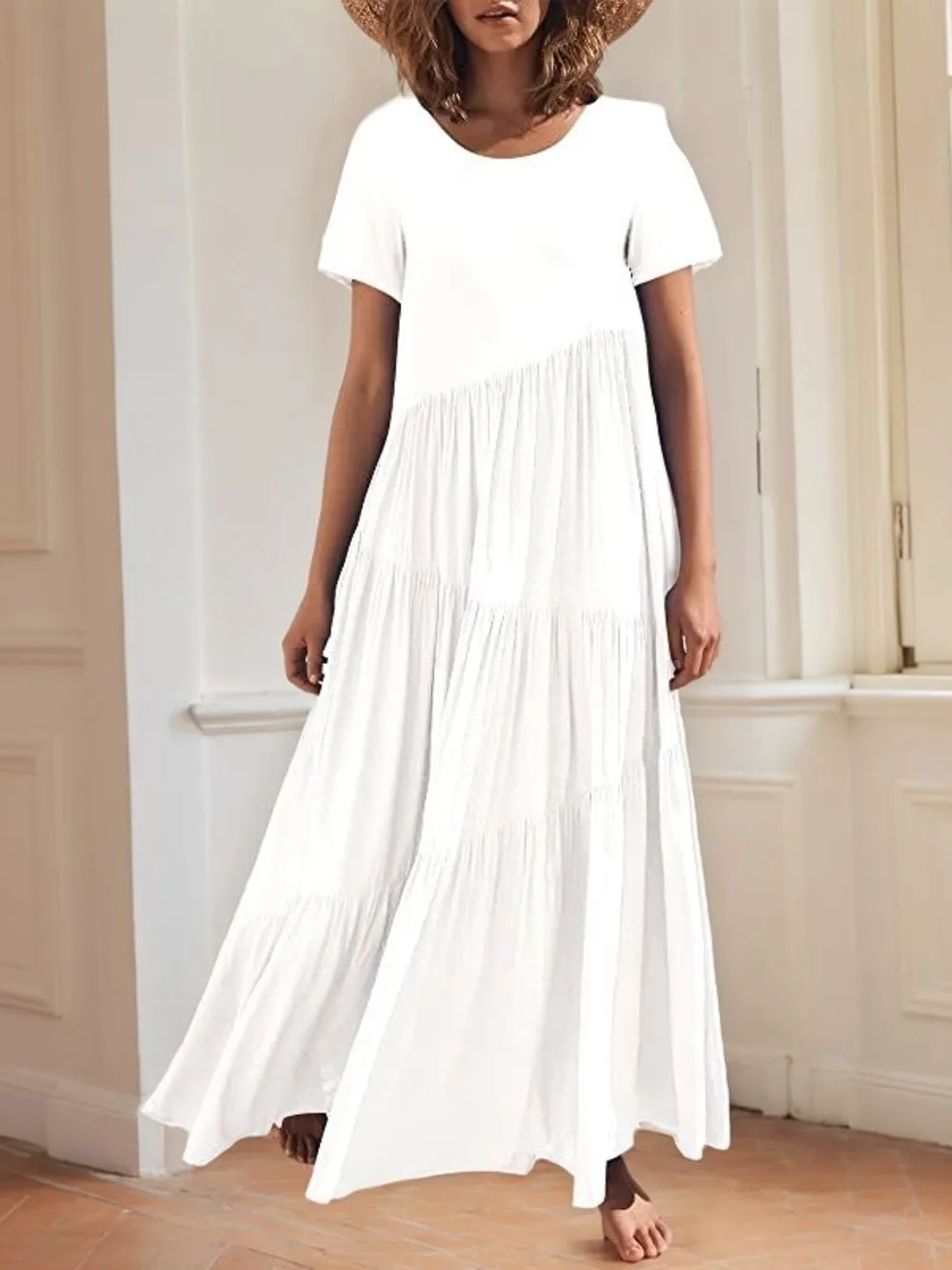 Round Neck Tiered Ruffle Maxi Dress, image 4