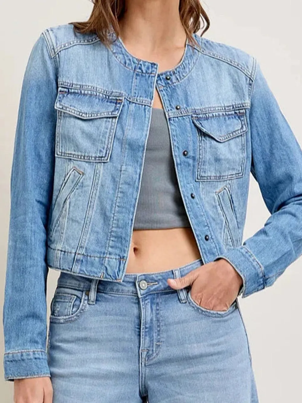 Snap Down Dropped Cargo Denim Jacket, image 9