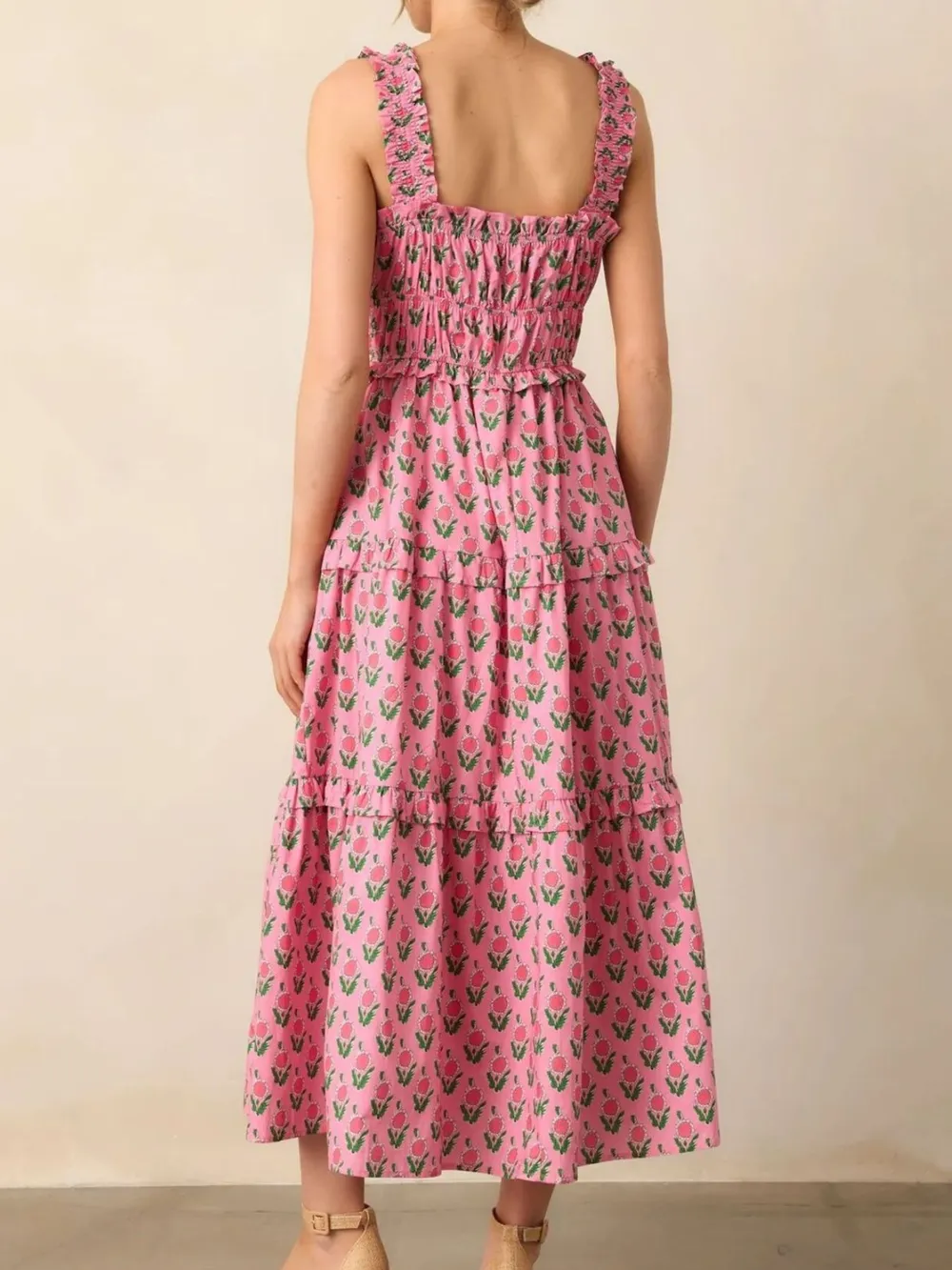 Floral Print Ruffled Midi Dress with Pockets, image 2
