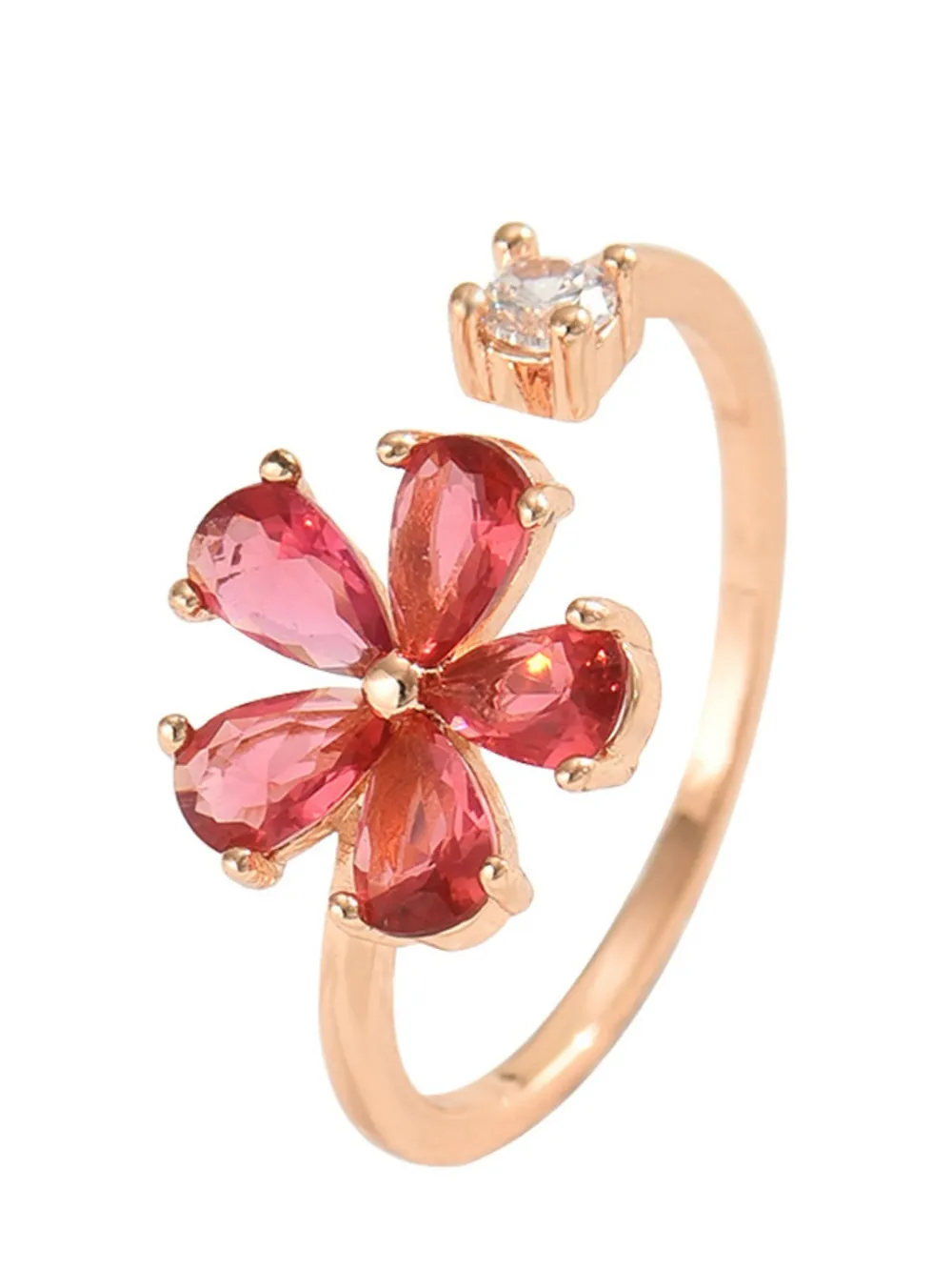18K Gold-Plated Stainless Steel Zircon Flower Ring, image 4