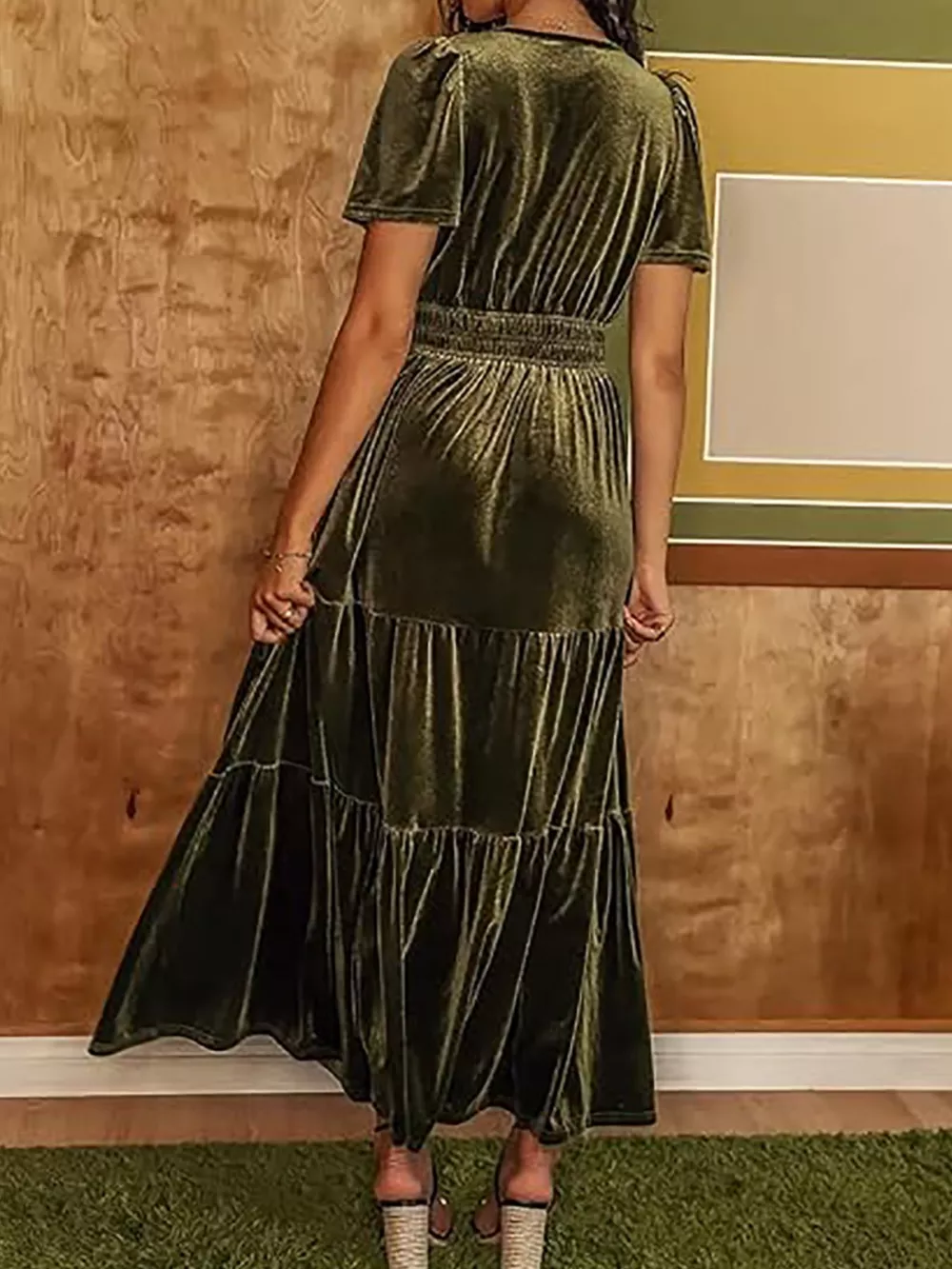 Velvet Tiered Short Sleeve Maxi Dress, image 12