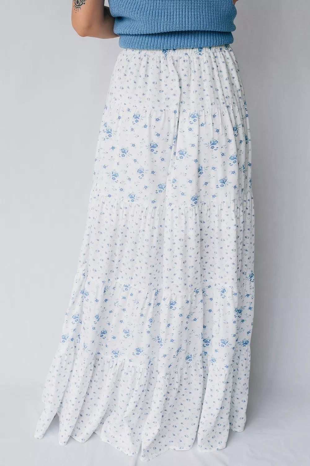 High Waist Tiny Floral Print Boho Maxi Skirt, image 3