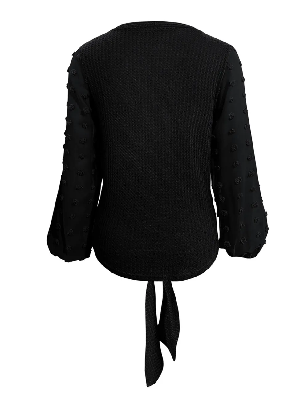Tied Swiss Dot V-Neck Long Sleeve Blouse, image 4