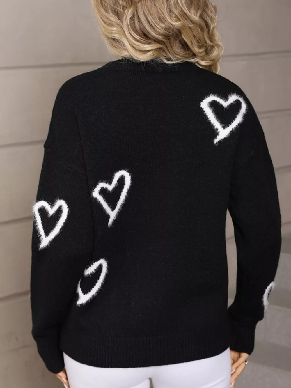 Valentine's Day Heart Print Crew Neck Sweater, image 9