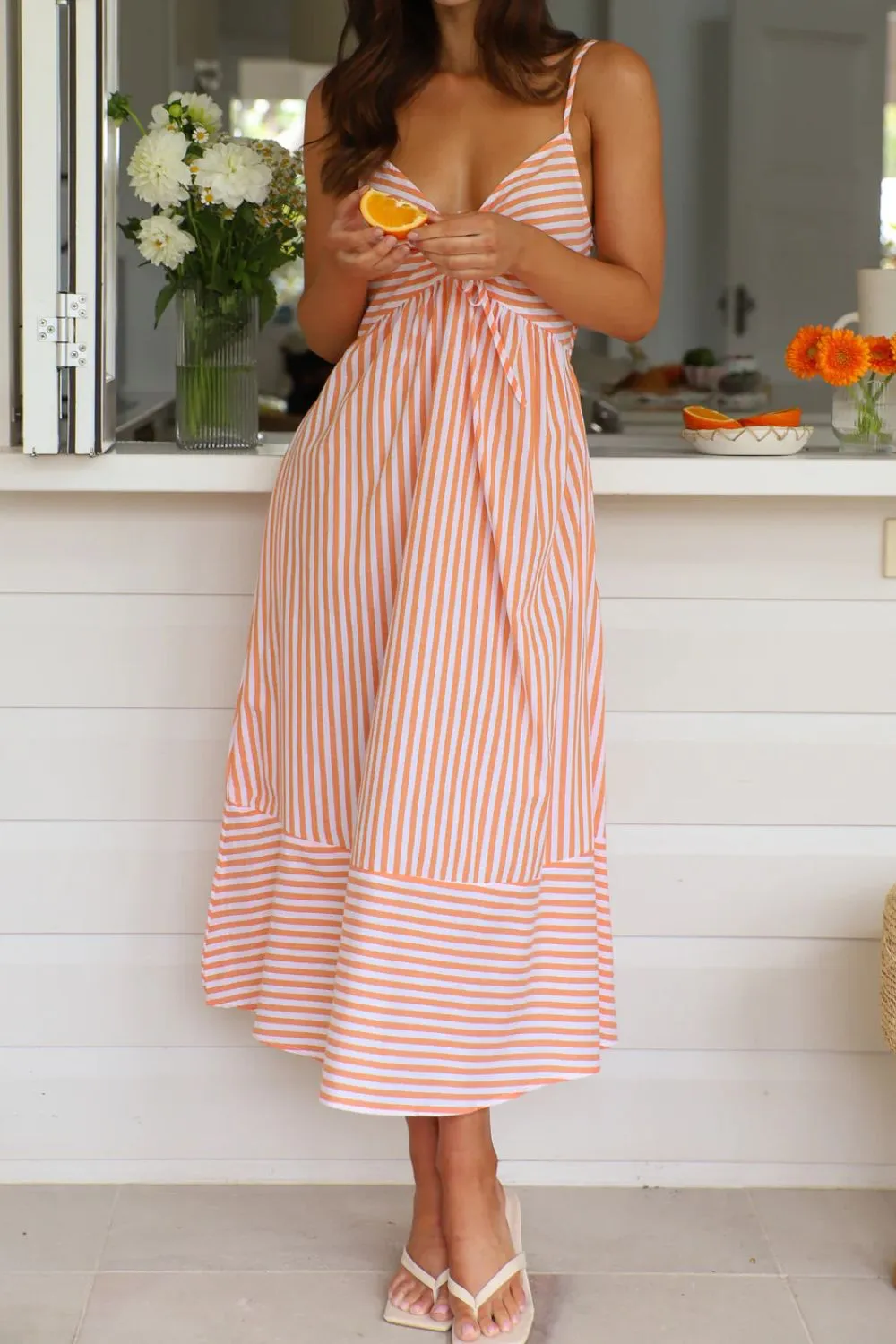 Smocked Back Striped Sleeveless Midi Dress, image 6