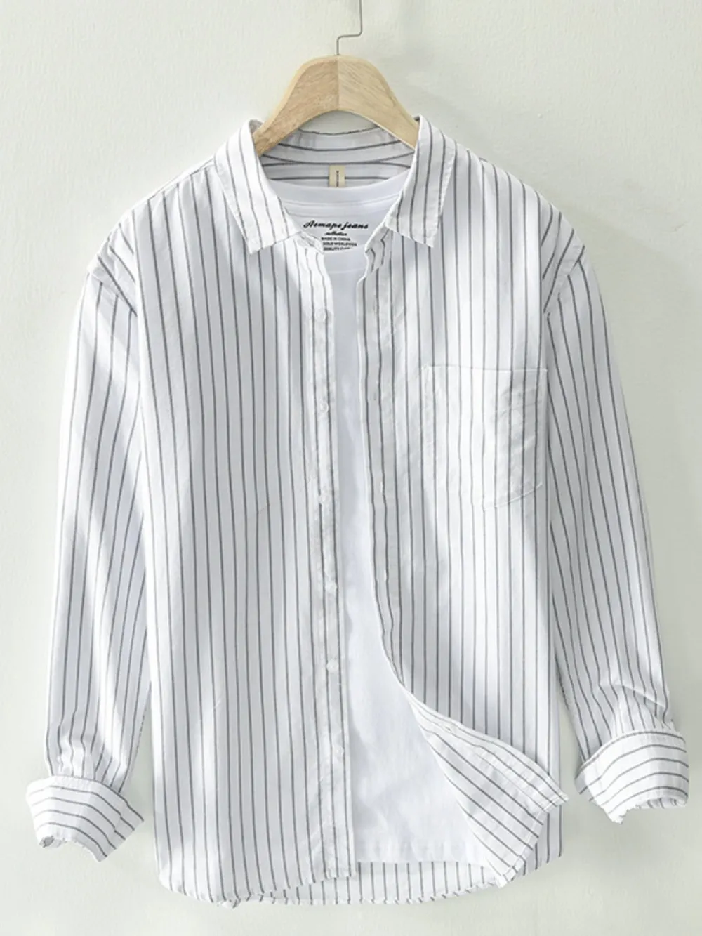 Men's Plus Size Striped Button Up Long Sleeve Shirt, image 2