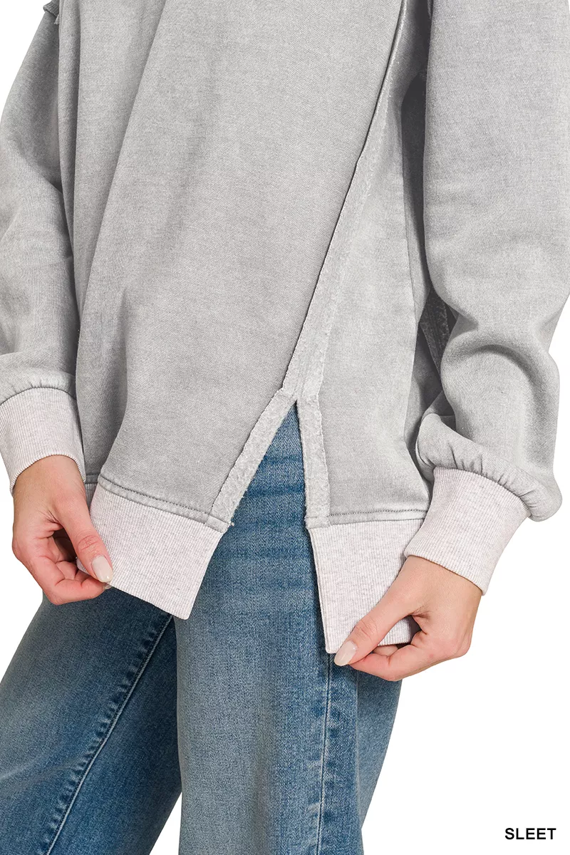 Fleece Acid Washed Contrast Trim Pullover, image 4
