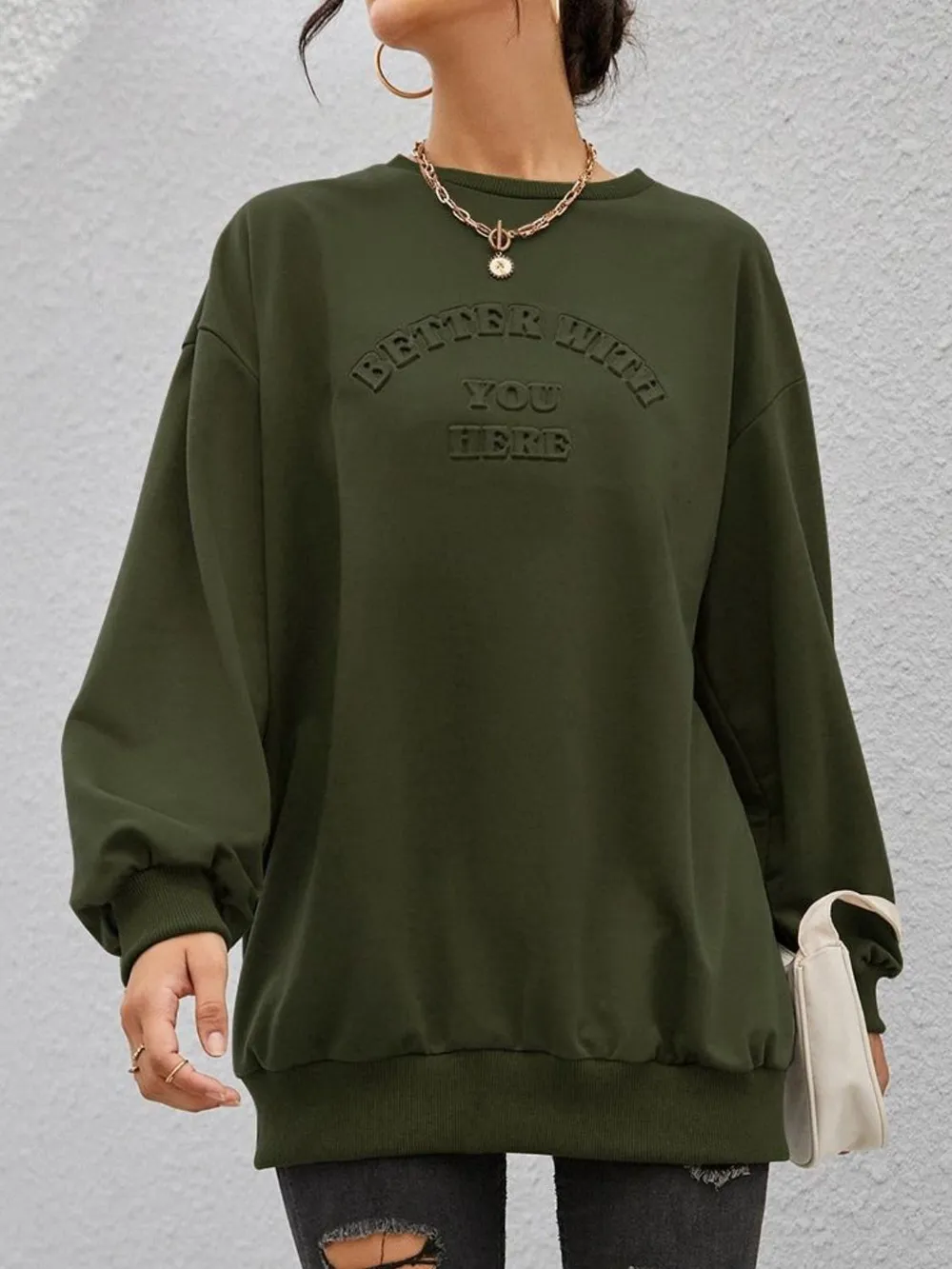 Stereoscopic Letter Round Neck Long Sleeve Sweatshirt, image 3