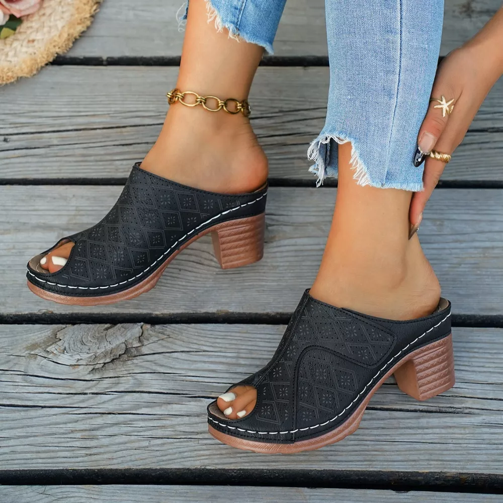 Peep Toe Block Heel Sandals, image 4