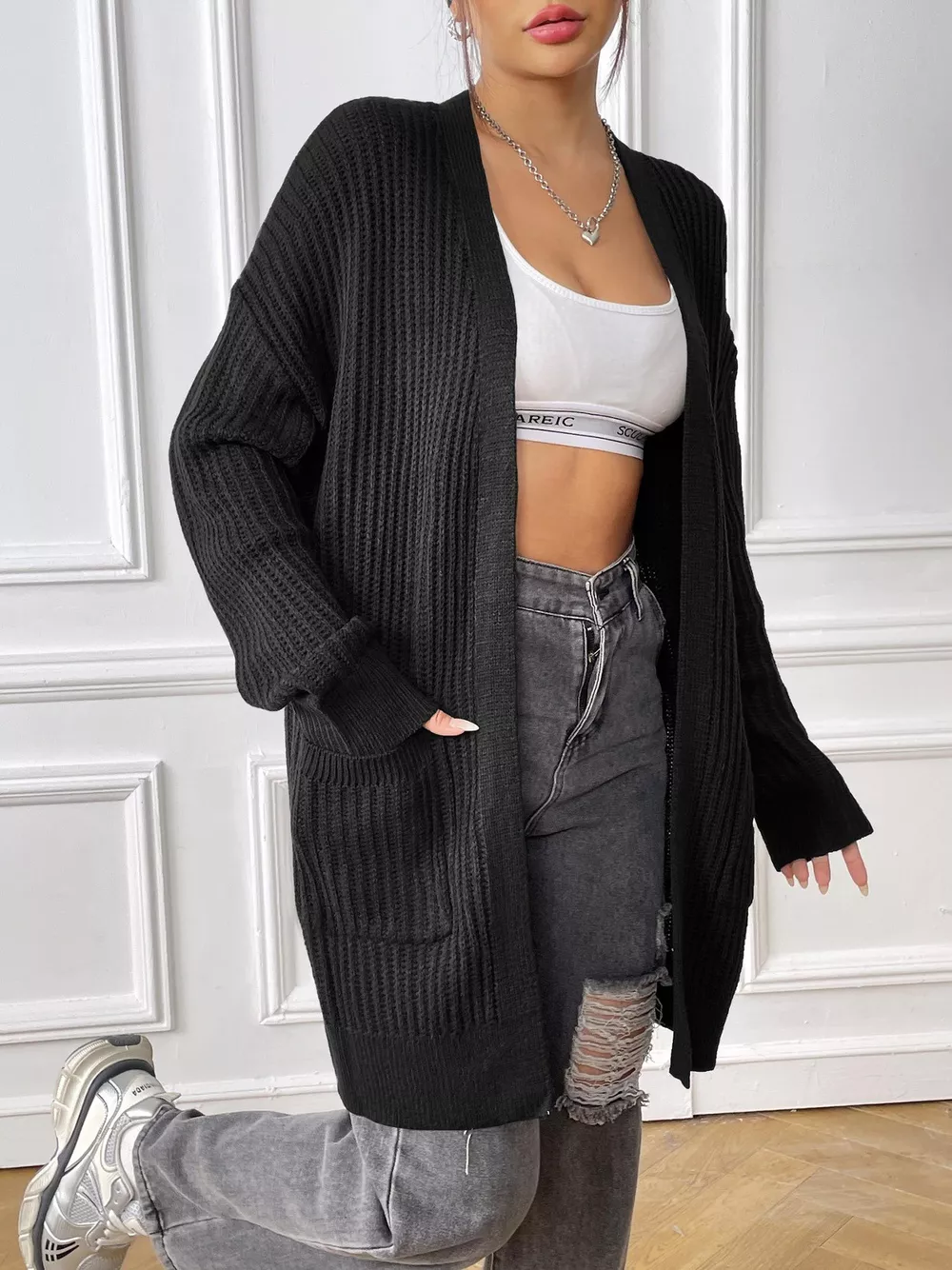 Open Front Drop Shoulder Cardigan, image 11