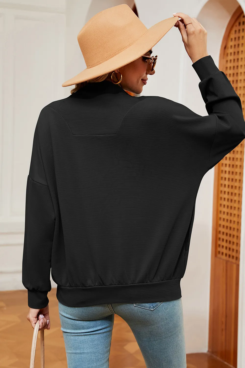 Half Zip Dropped Shoulder Sweatshirt, image 2