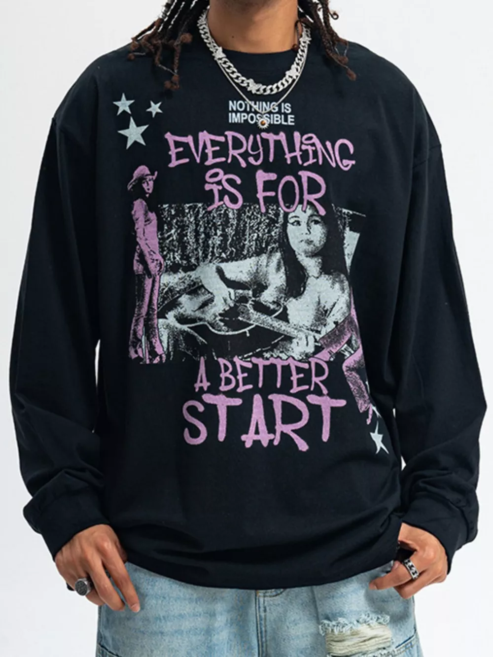 Men's Graphic Round Neck Long Sleeve T-Shirt, image 2