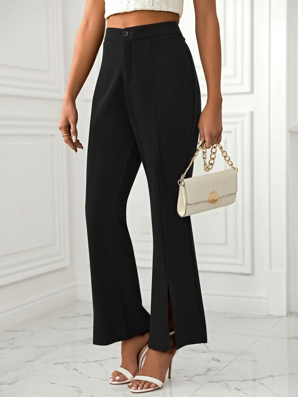 Slit Flare Pants with Pockets, image 2