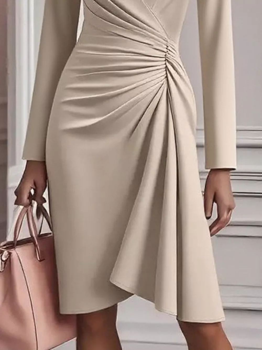 Ruched Surplice Long Sleeve Dress, image 3