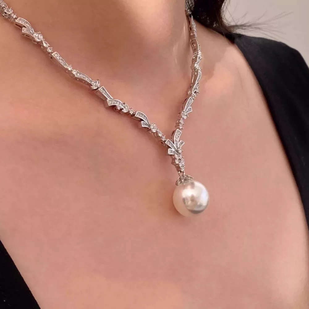 Zircon Pearl Pendant Necklace, image 4