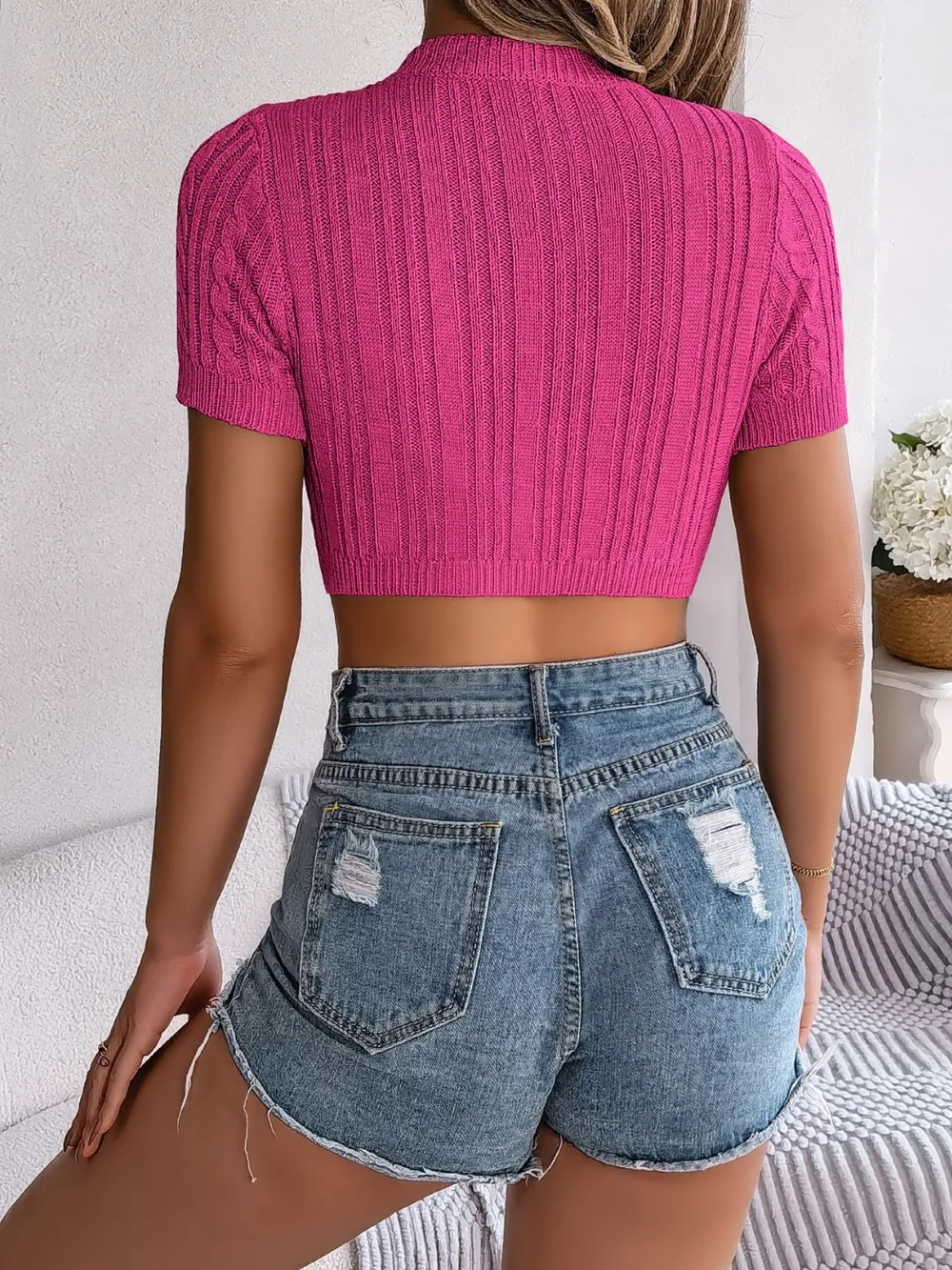 Cable Knit Openwork Round Neck Knit Top, image 4