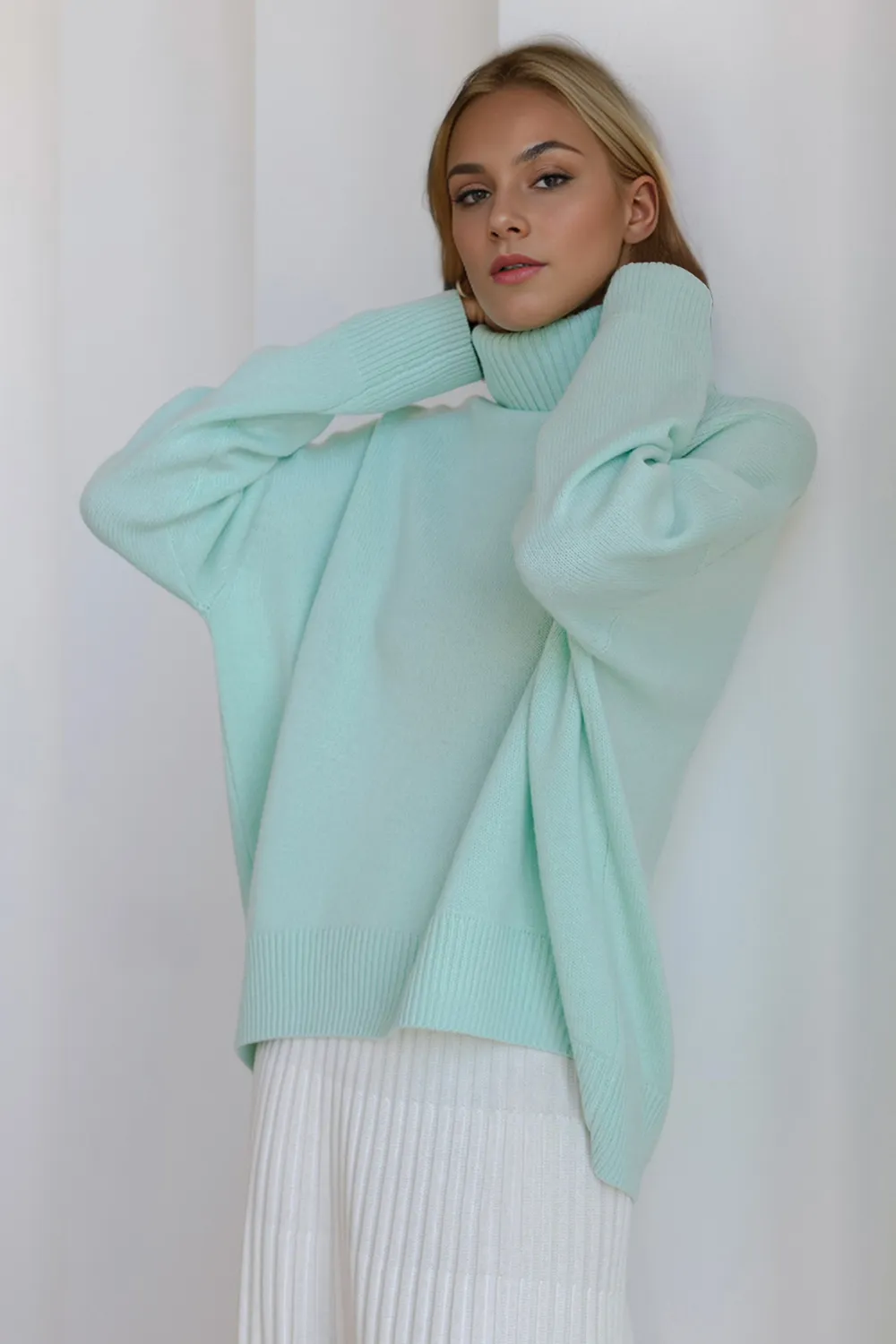 Turtleneck Dropped Shoulder Long Sleeve Sweater, image 14