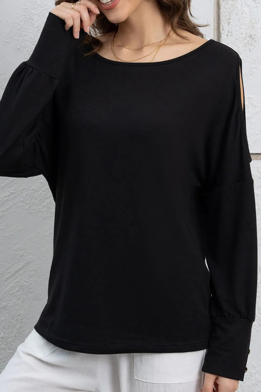 Cutout Round Neck Long Sleeve Top, image 4