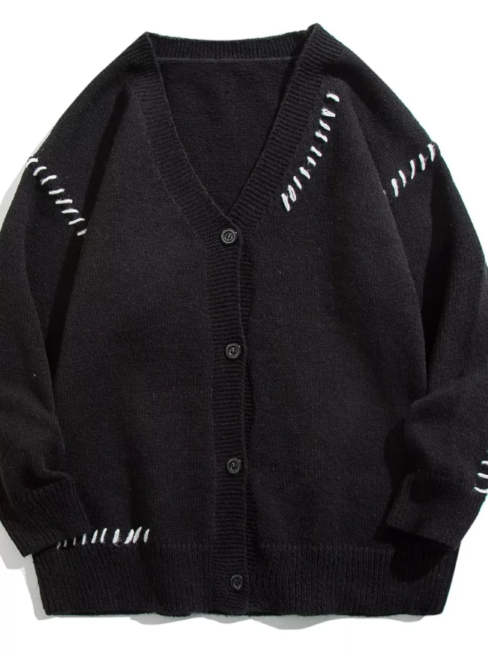 Men's Plus Size Ribbed Trim V-Neck Knit Cardigan