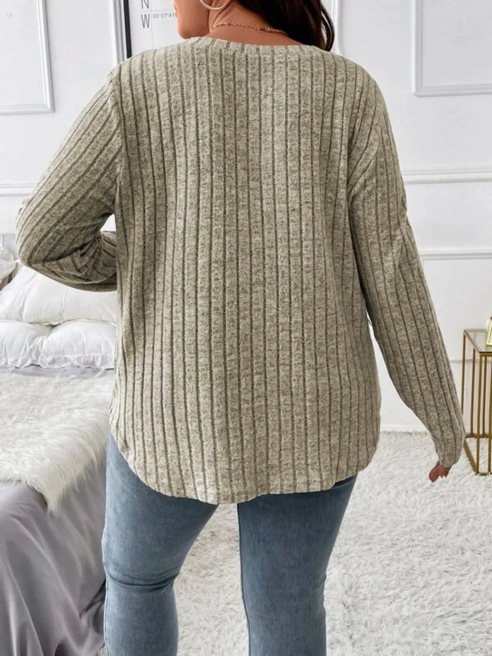 Plus Size V-Neck Long Sleeve T-Shirt, image 6