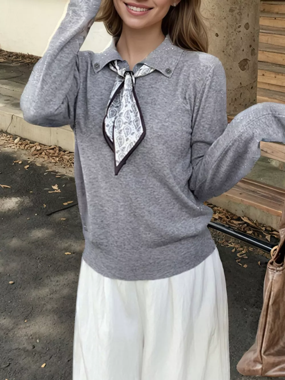 Scarf-Accented Long Sleeve Sweater, image 4