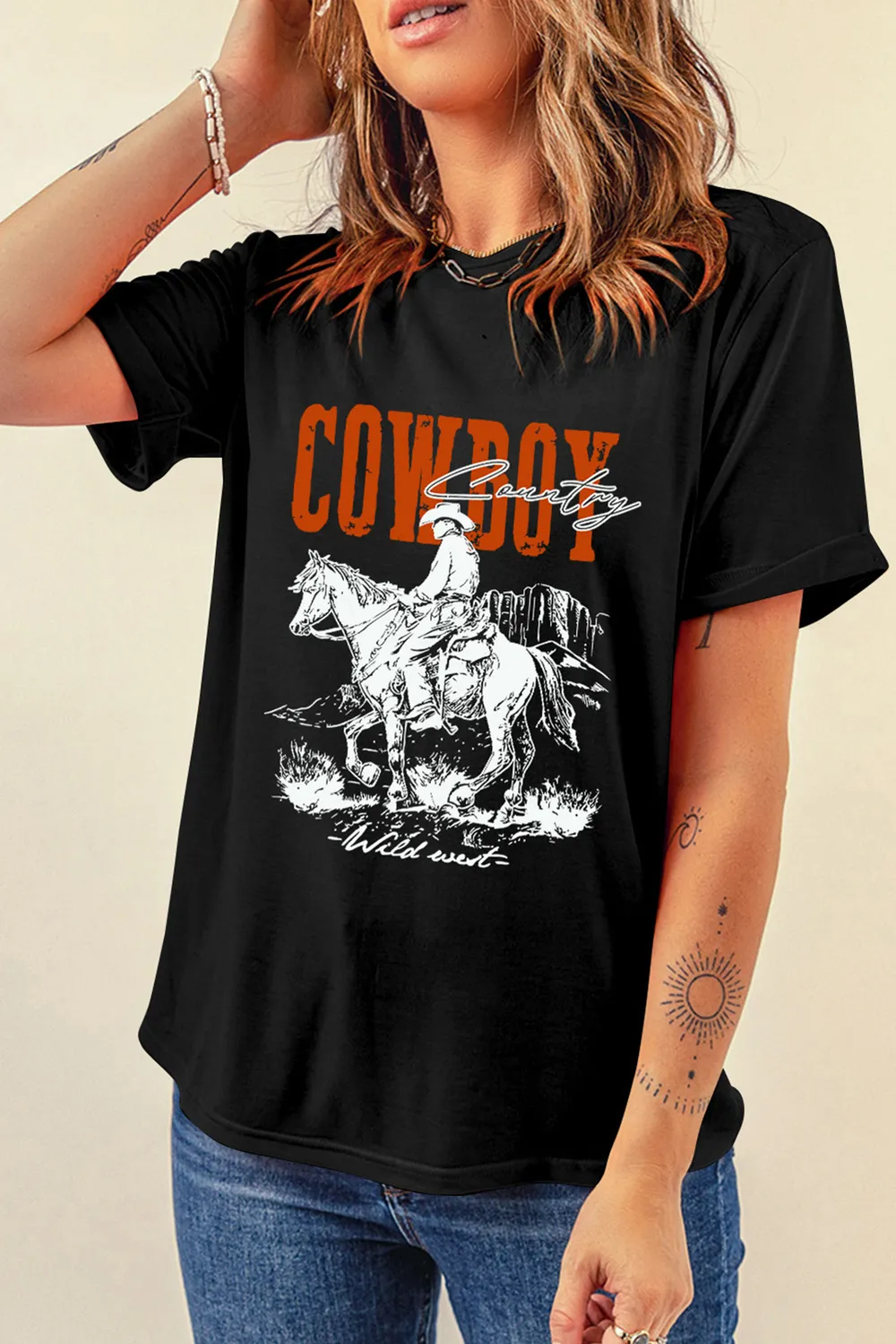 COWBOY Round Neck Short Sleeve T-Shirt, image 2