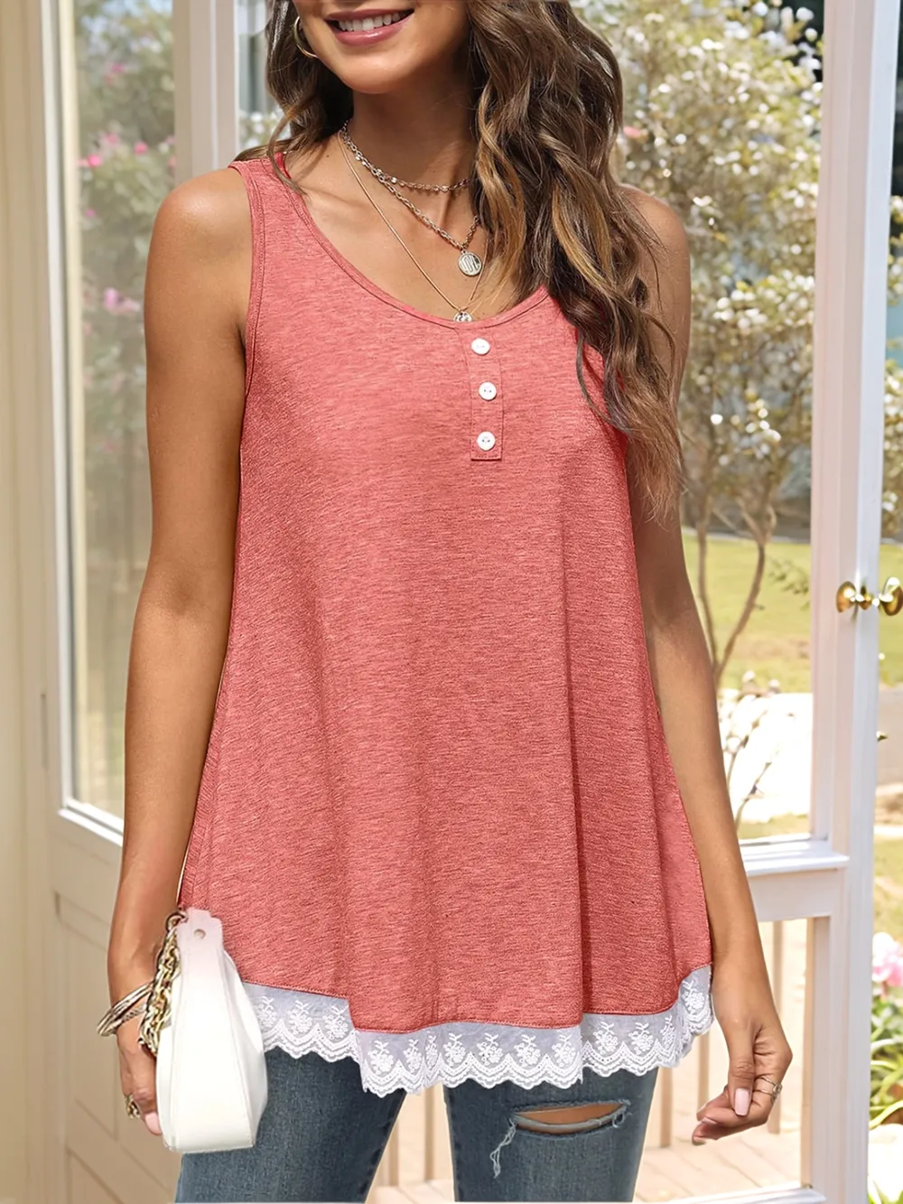 Lace Trim Wide Strap Tank Top, image 2