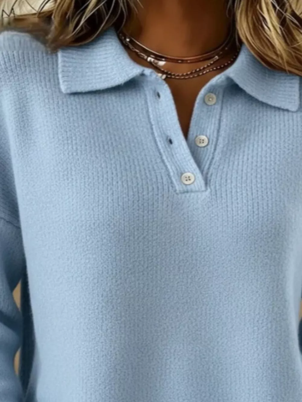 Full Size Button Detail Dropped Shoulder Sweater Plus Size, image 3